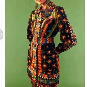 Farm Rio Black Macaw Night Long Sleeve Mini Dress, size XS NEW with tag